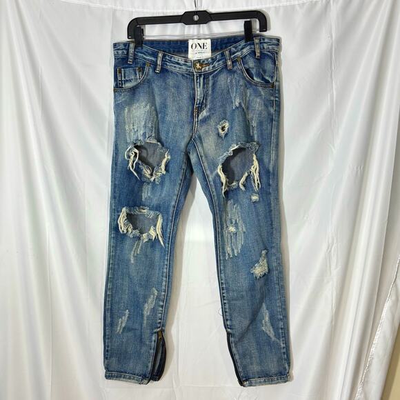 One Teaspoon Free Birds Distressed Jeans 28 Super Ripped low waist, short rise - Picture 2 of 7